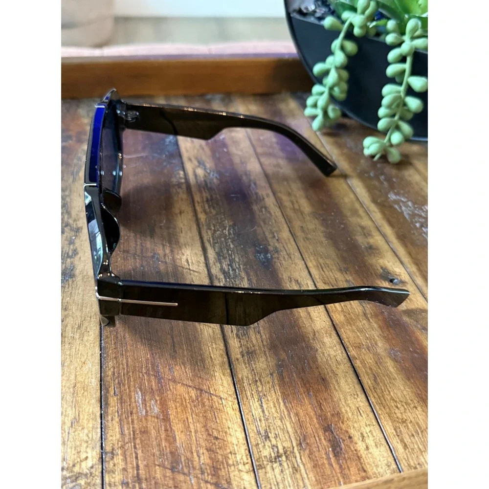 Black Oversized Flat Top Aviator Sunglasses Silver Bar T-Logo Shield Eyewear